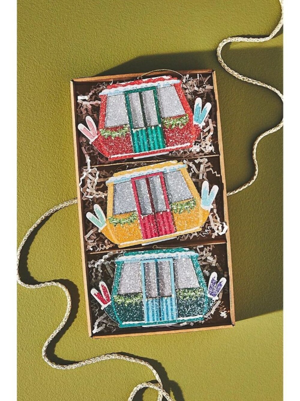 Anthropologie Light Up Gondola Christmas Tree Ornaments Set of 3